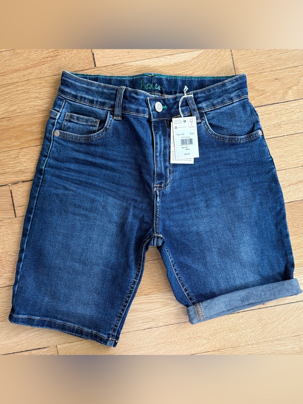 Mini Boden Kids/Boys Dark Blue Denim Roll-Cuff Shorts 13Y